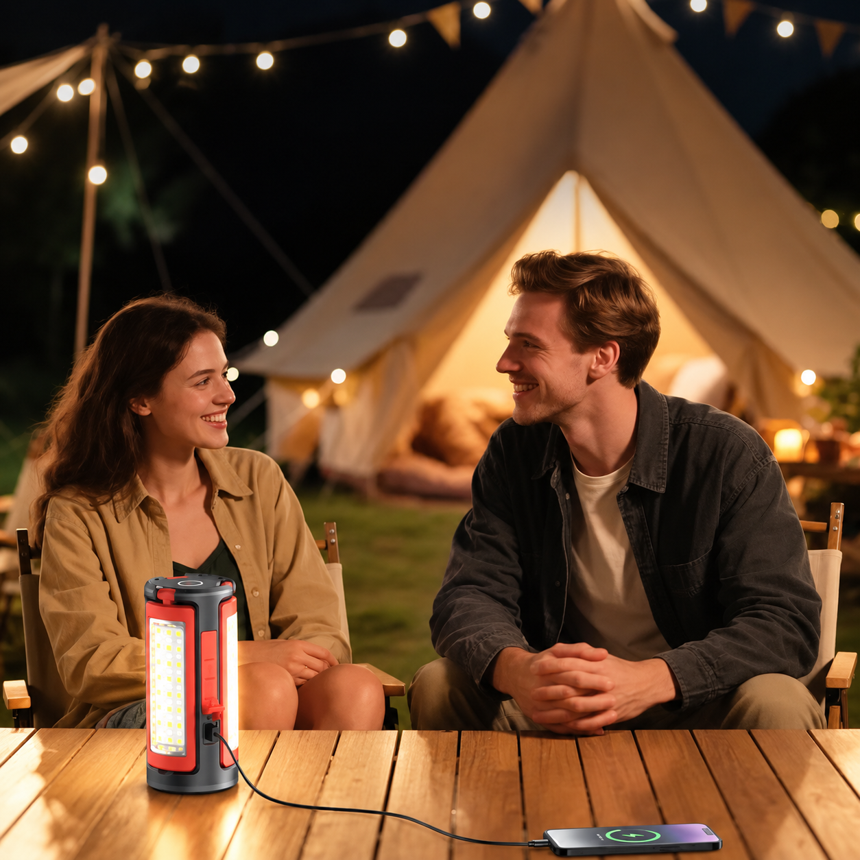 Rechargeable Three Panel LED Camping Lantern with Adjustable Tripod Stand