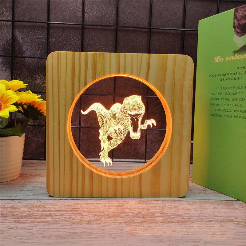 Scary T Rex Wood Frame 3D Optical Illusion Lamp-3D Optical Lamp