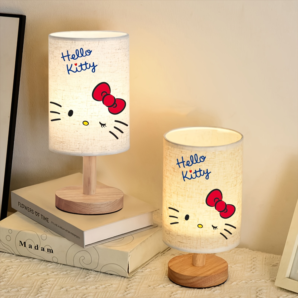 Hello Kitty Table Lamp | Three-Color Dimmable, Wooden Nordic-Style