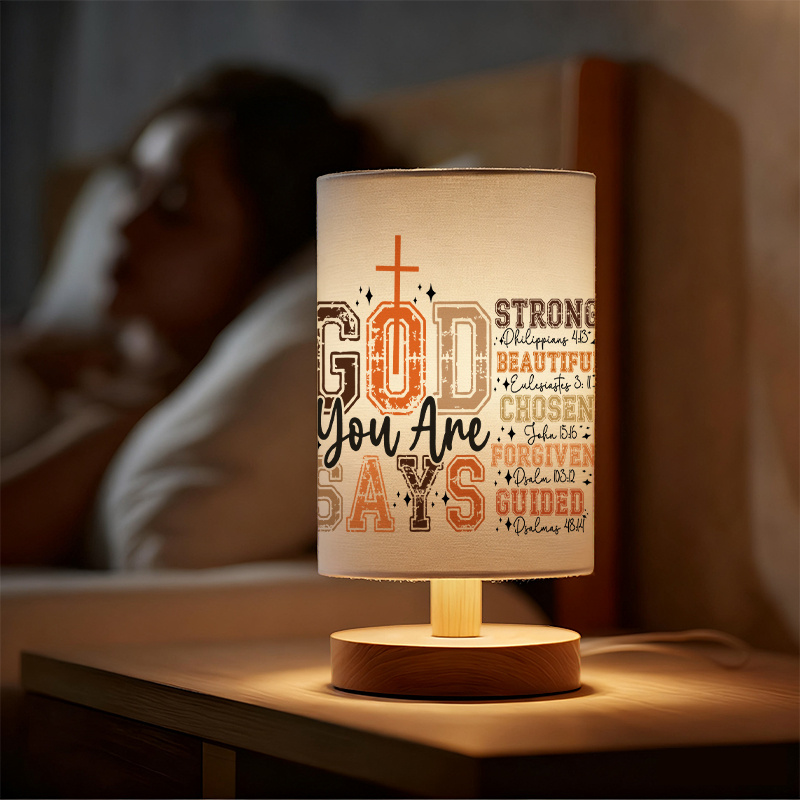 Modern USB-Powered Linen Lamp with Christian Bible Verse Design