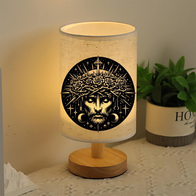 Modern USB-Powered Linen Table Lamp with Crown and Face Design
