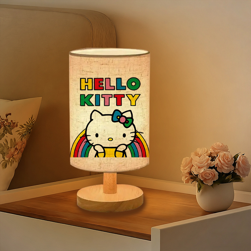 Kitty Modern USB Powered Bedside Lamp with Rainbow and Bow Design