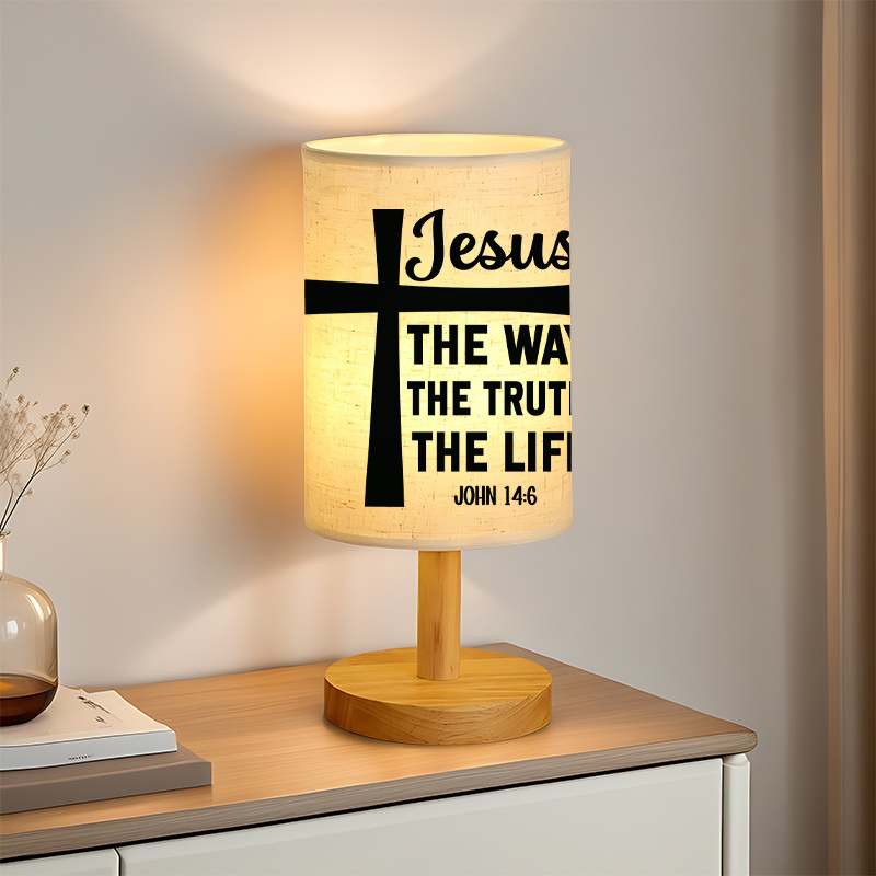 USB Powered Linen Table Lamp With Inspirational Bible Verse Design