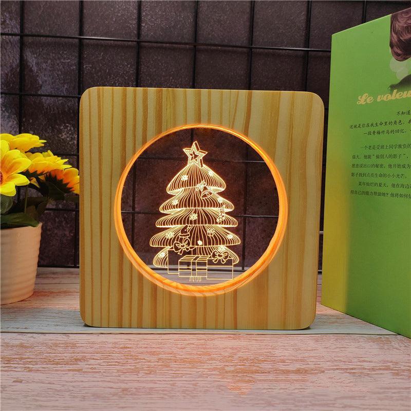 Christmas Tree Wood Frame 3D Optical Illusion Lamp - 3D Optical Lamp