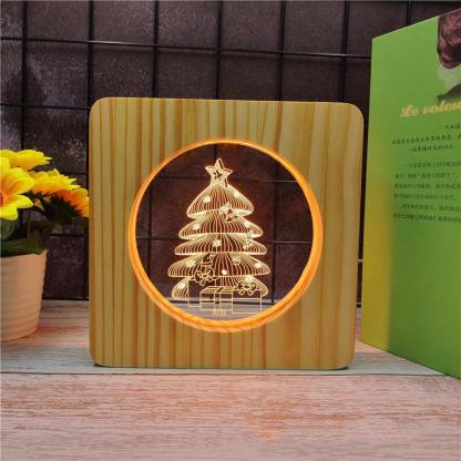 Christmas Tree Wood Frame 3D Optical Illusion Lamp - 3D Optical Lamp