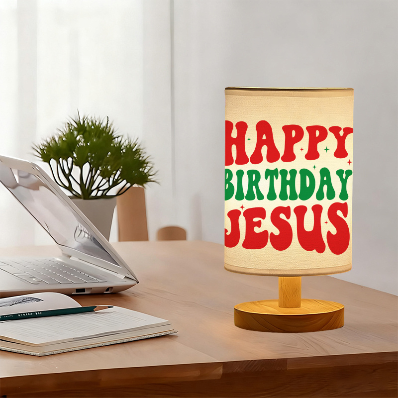 USB Powered Linen Table Lamp With Happy Birthday Design