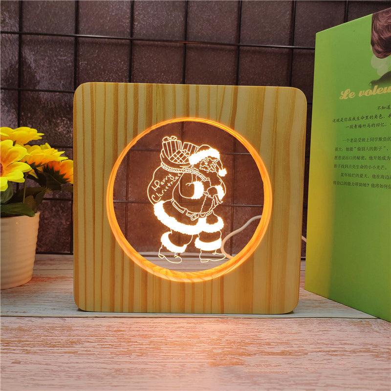Santa Claus Wood Frame 3D Optical Illusion Lamp-3D Optical Lamp