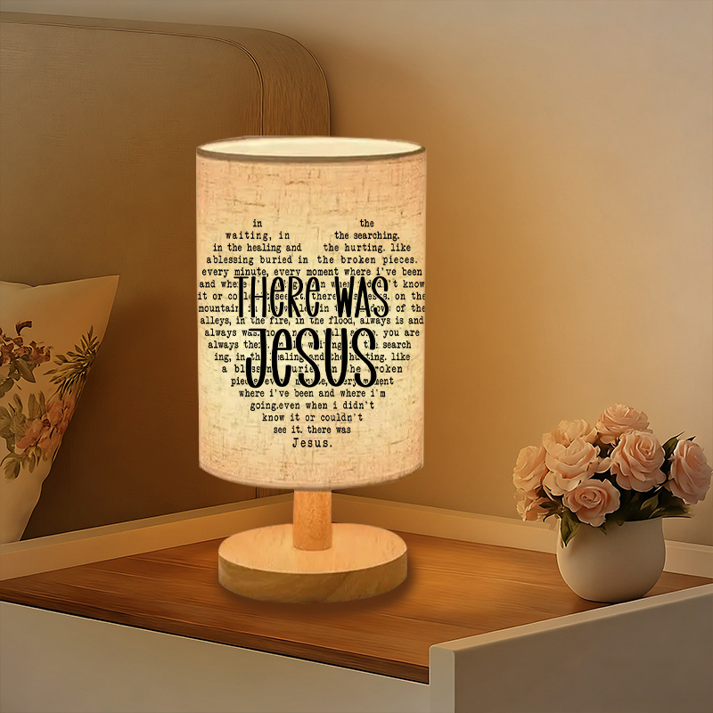 Modern USB Powered Linen Table Lamp With Inspirational Bible
