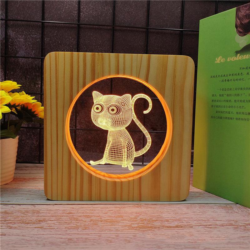 3D Optical Illusion Skinny Cat Wood Frame Lamp-3D Optical Lamp