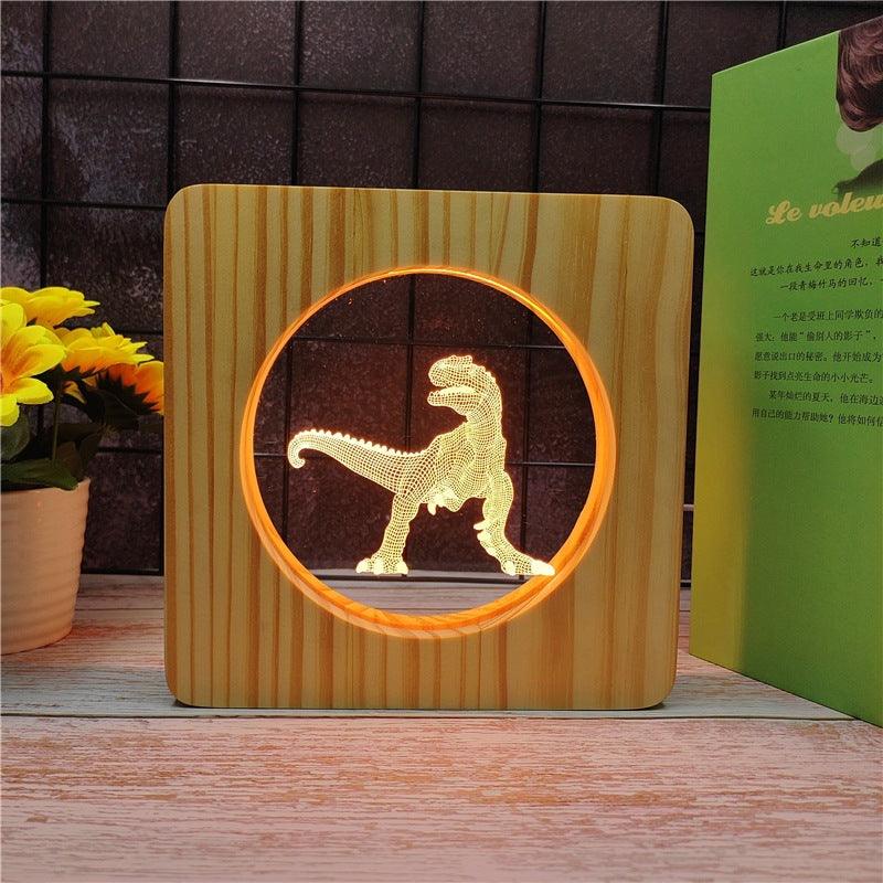 T Rex Wood Frame 3D Optical Illusion Lamp - 3D Optical Lamp