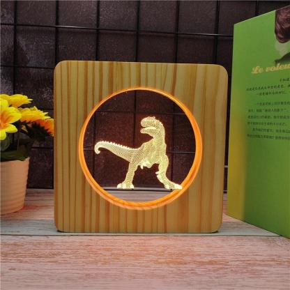 T Rex Wood Frame 3D Optical Illusion Lamp - 3D Optical Lamp
