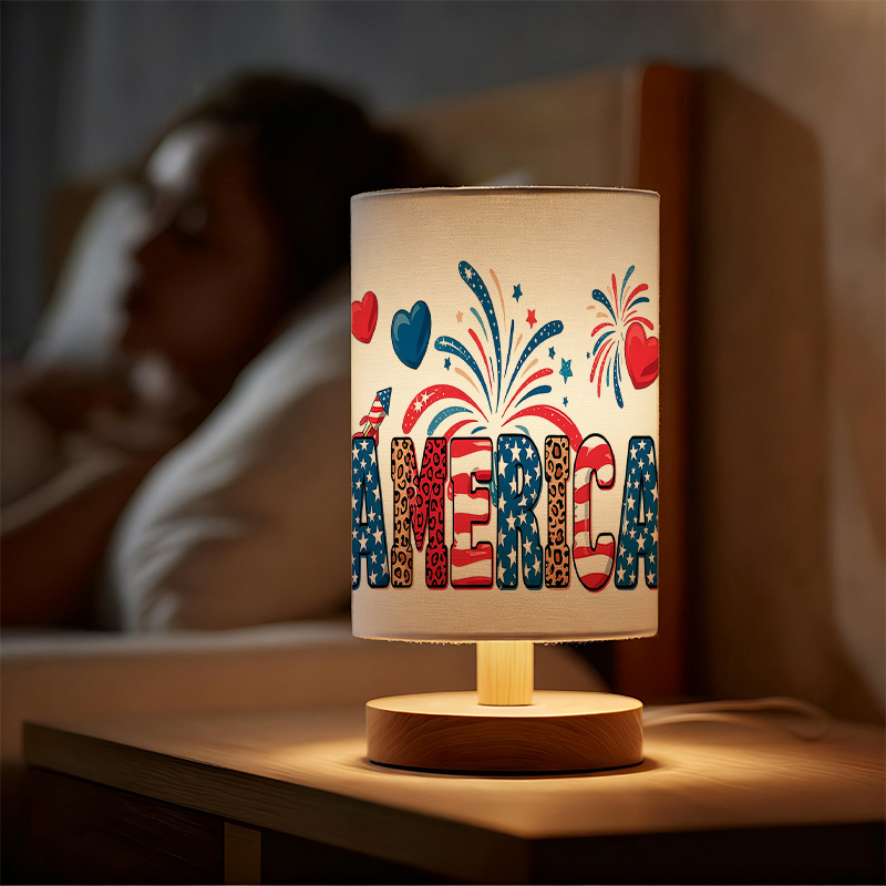 America Word USB Powered Linen Table Lamp With Creative Pattern