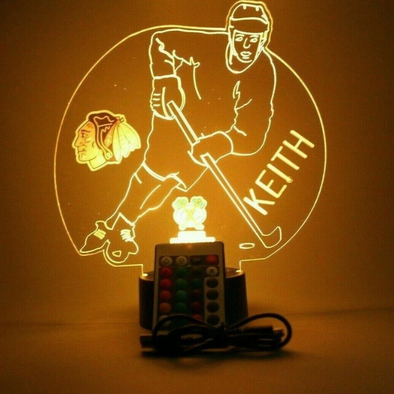 Personalized Chicago Blackhawks NHL Hockey Player Sports Light Up Lamp 