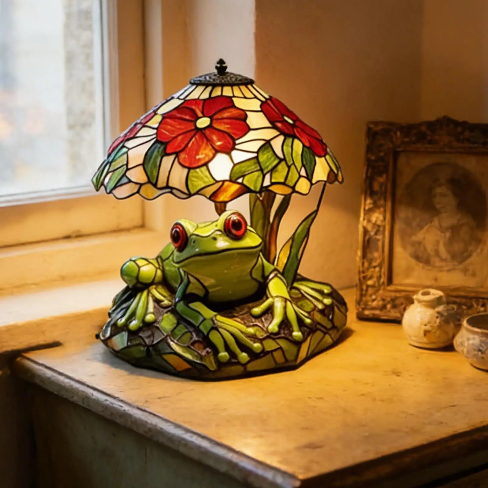 Stained Glass Frog Desk Lamp