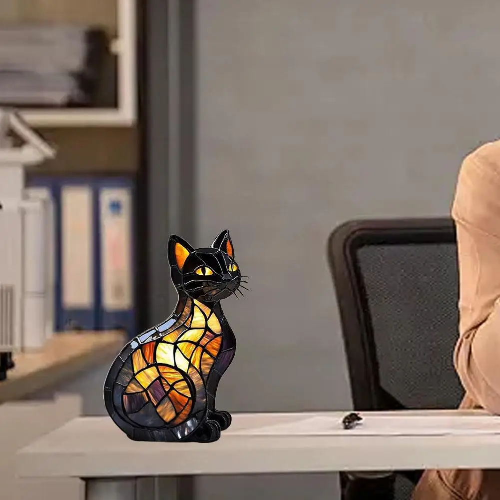 Stained Glass Cat Figurine Lamp