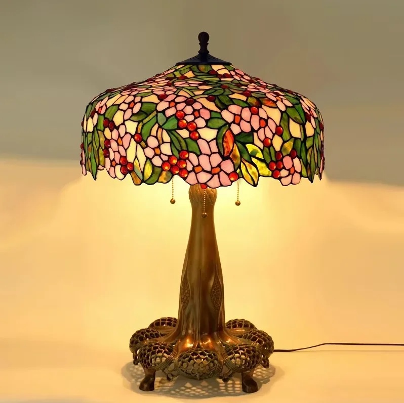 Antique Tiffany Table Lamp Grape Wisteria Stained Glass