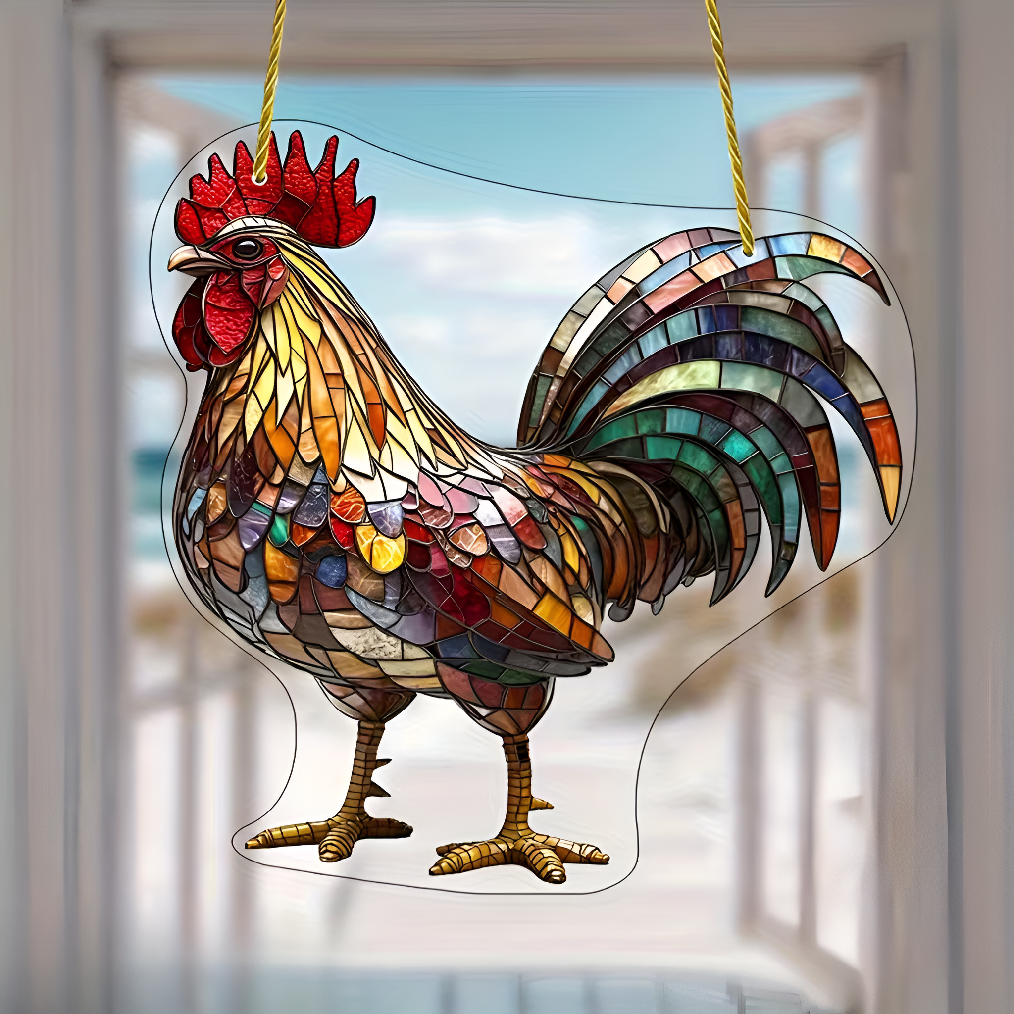 2D Flat Acrylic Rooster Design Hanging Lamp