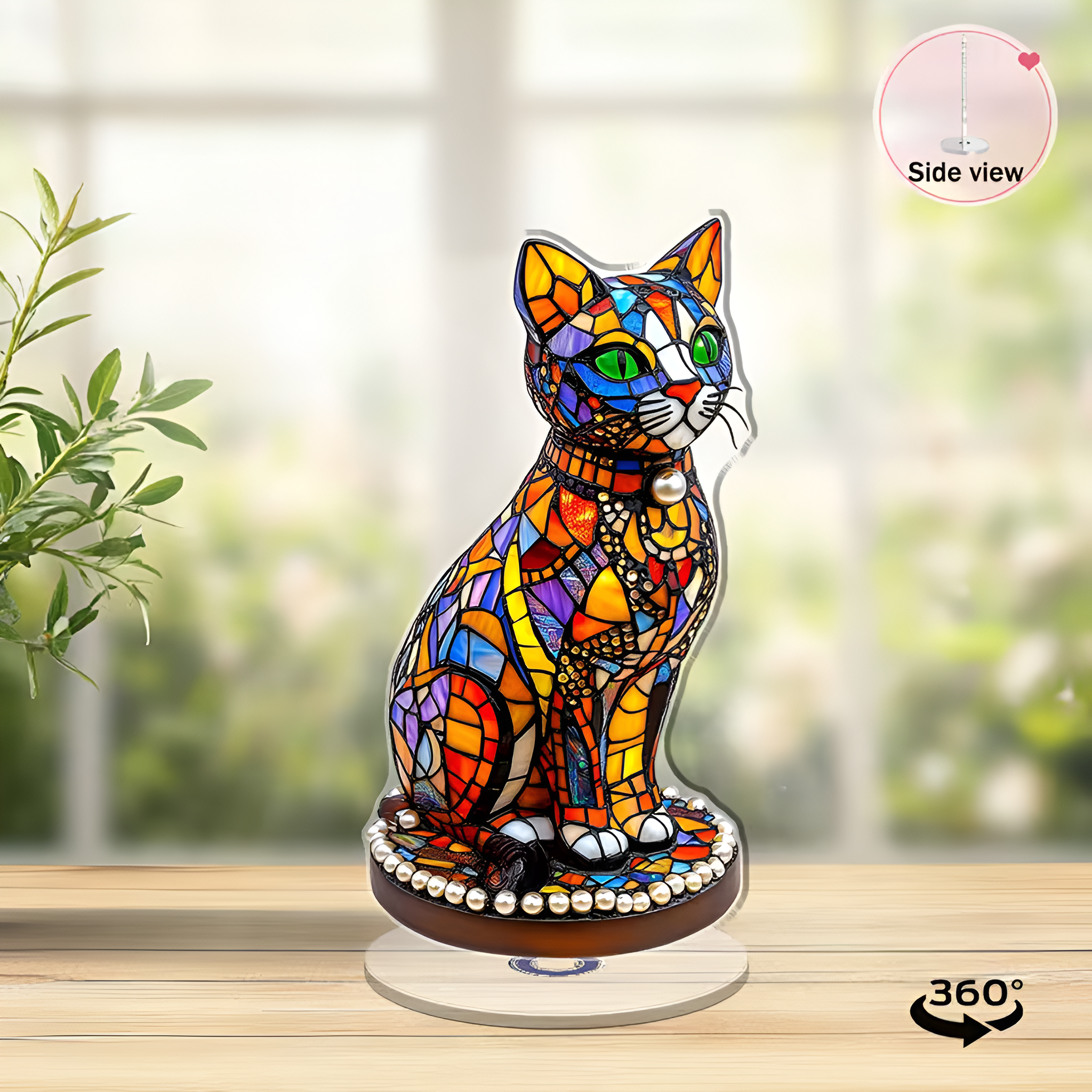 2D Flat Rotating Acrylic Cat Design Table Lamp