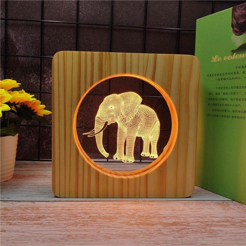 Elephant Wood Frame 3D Optical Illusion Lamp - 3D Optical Lamp