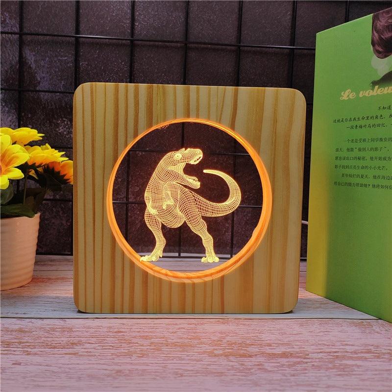 3D Optical Illusion Roaring T Rex Wood Frame Lamp-3D Optical Lamp