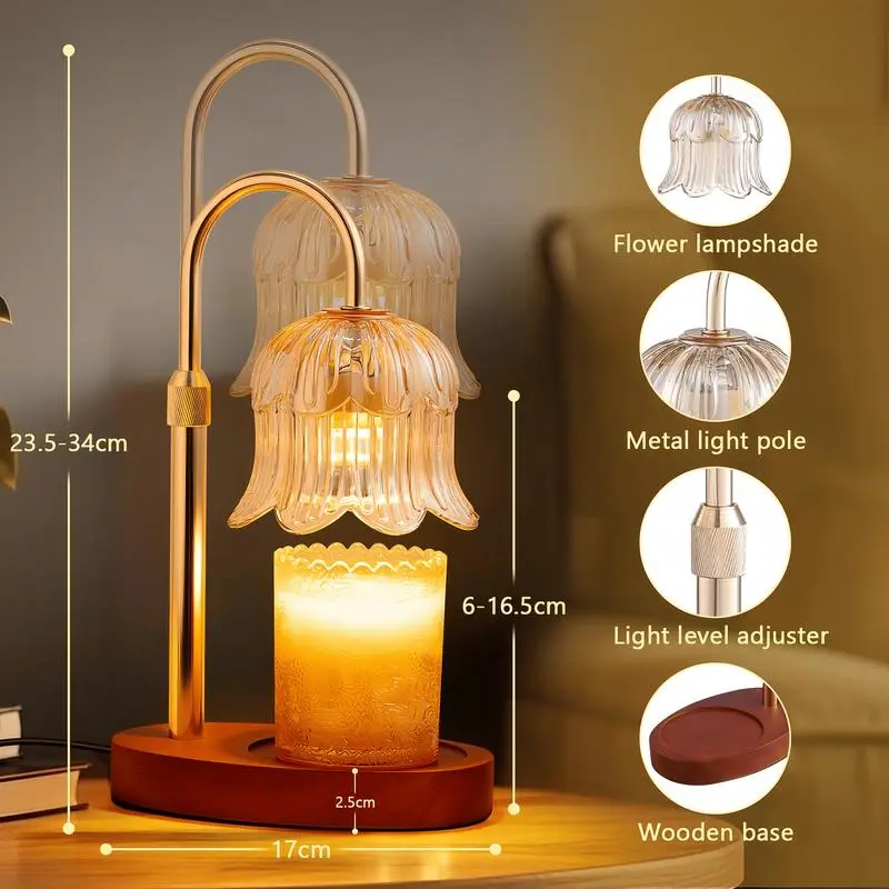 Modern Metal Candle Warmer Lamp with Timer & Brightness Control Adjustable Flameless Safety Cylindrical Decorative for Home Decor & Relaxation Amber-Scented Jar Candle Warmer Lamp