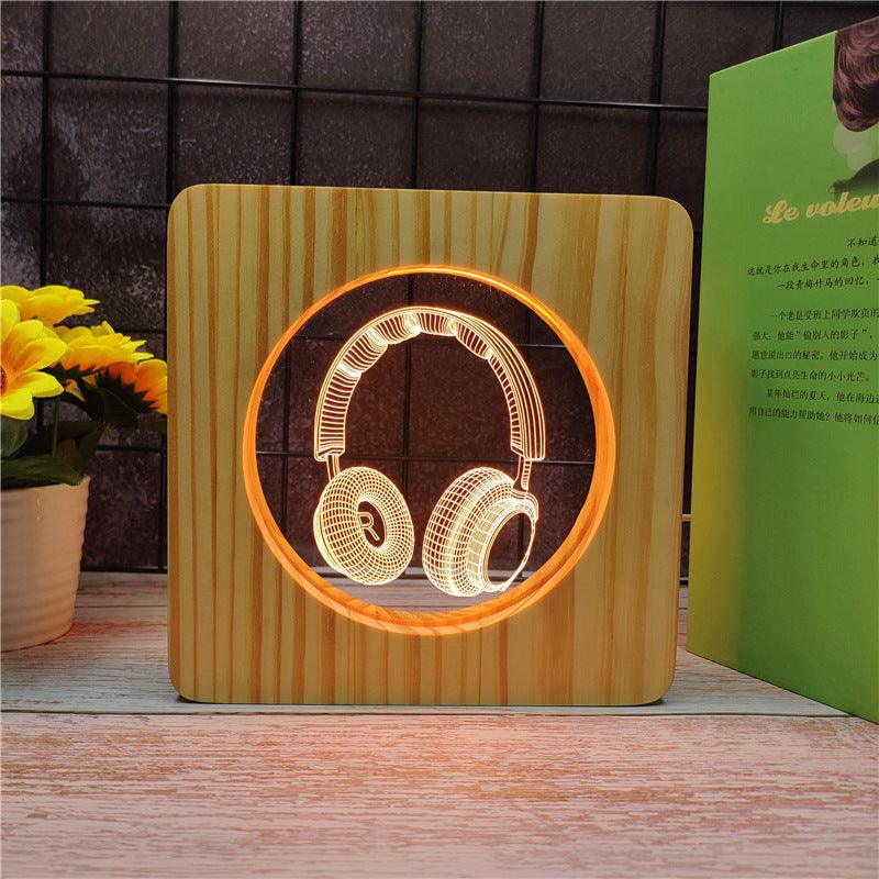 3D Optical Illusion Lamp Headphones Wood Frame-3D Optical Lamp