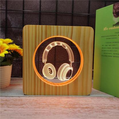 Headphones Wood Frame 3D Optical Illusion Lamp - 3D Optical Lamp