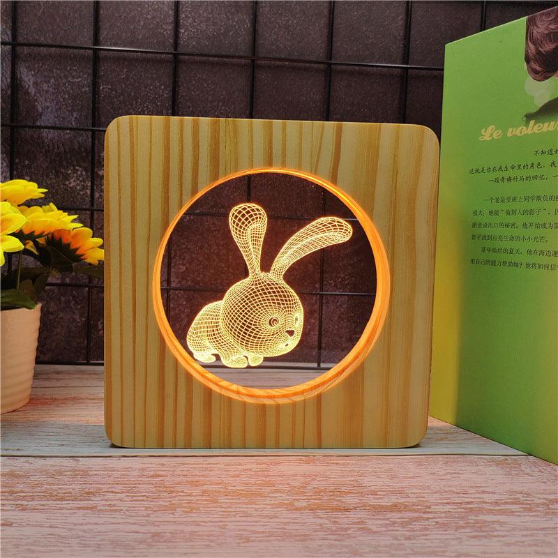 Bunny Rabbit Wood Frame 3D Optical Illusion Lamp - 3D Optical Lamp