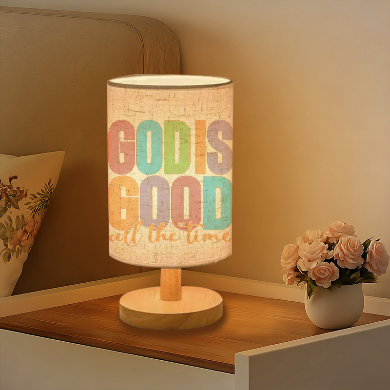 Modern USB-Powered Linen Table Lamp with Inspirational "GOD IS GOOD ALL THE TIME" Design