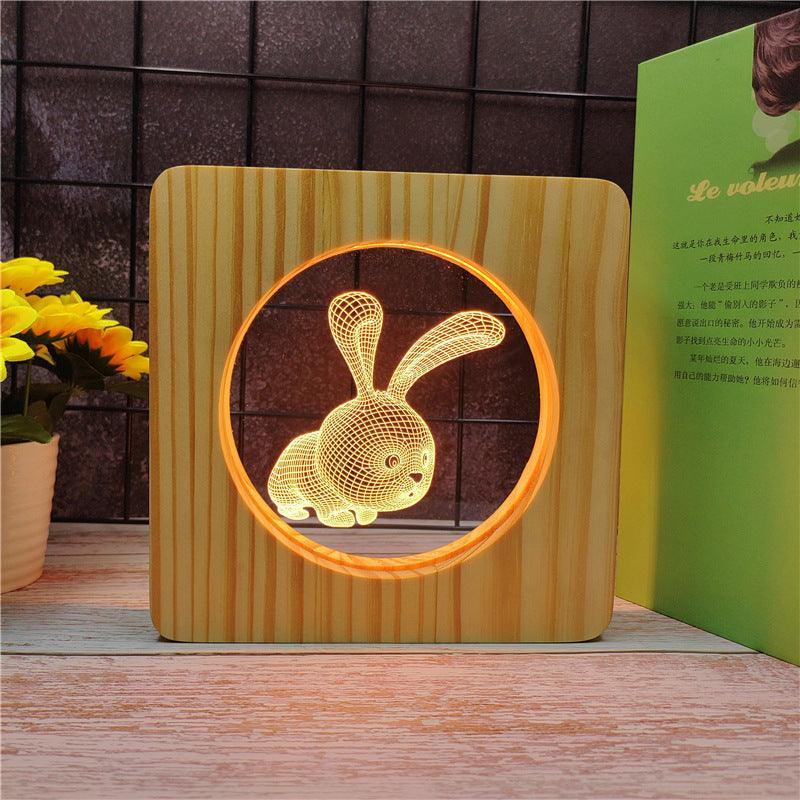 Bunny Rabbit Wood Frame 3D Optical Illusion Lamp - 3D Optical Lamp