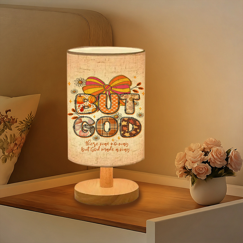 Modern USB-Powered Linen Table Lamp with Inspirational "God is Good All The Time" Design