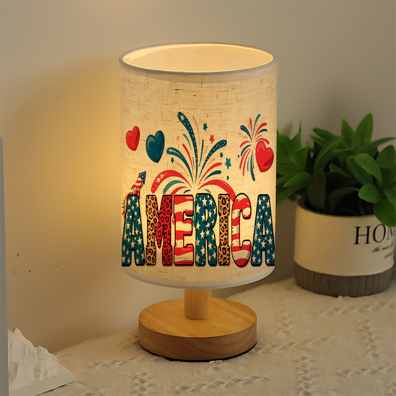 America Word USB Powered Linen Table Lamp With Creative Pattern