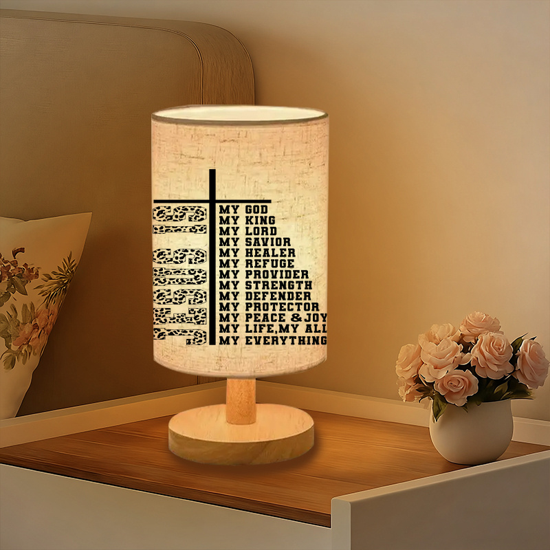 Modern USB Powered Linen Table Lamp with Inspirational Bible Verse Design and Uplight Lighting