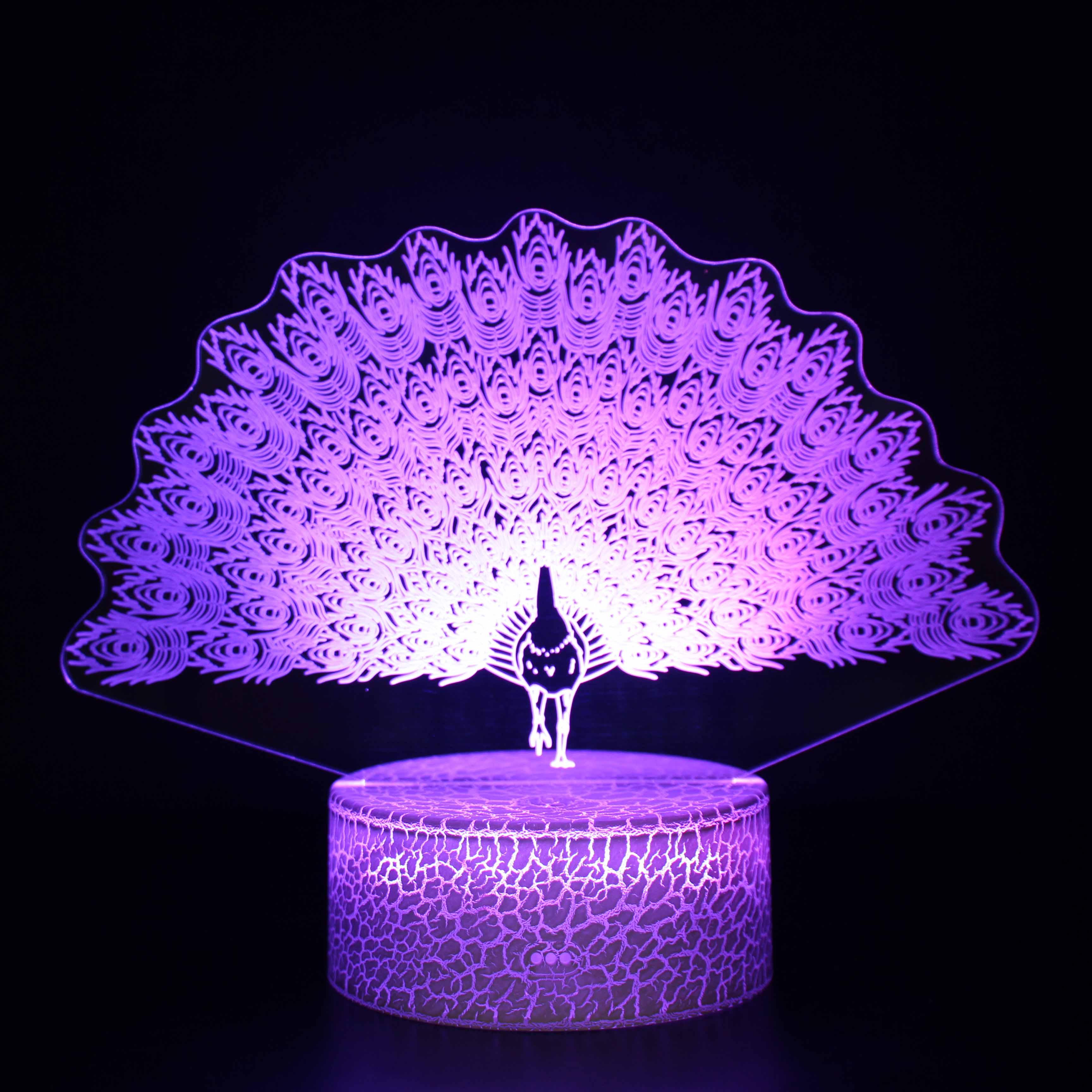 Realistic Peacock 3D Optical Illusion Lamp - 3D Optical Lamp