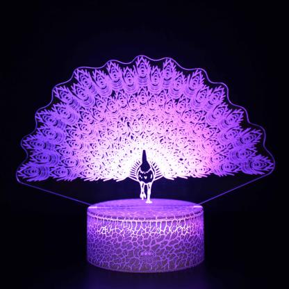 Realistic Peacock 3D Optical Illusion Lamp - 3D Optical Lamp