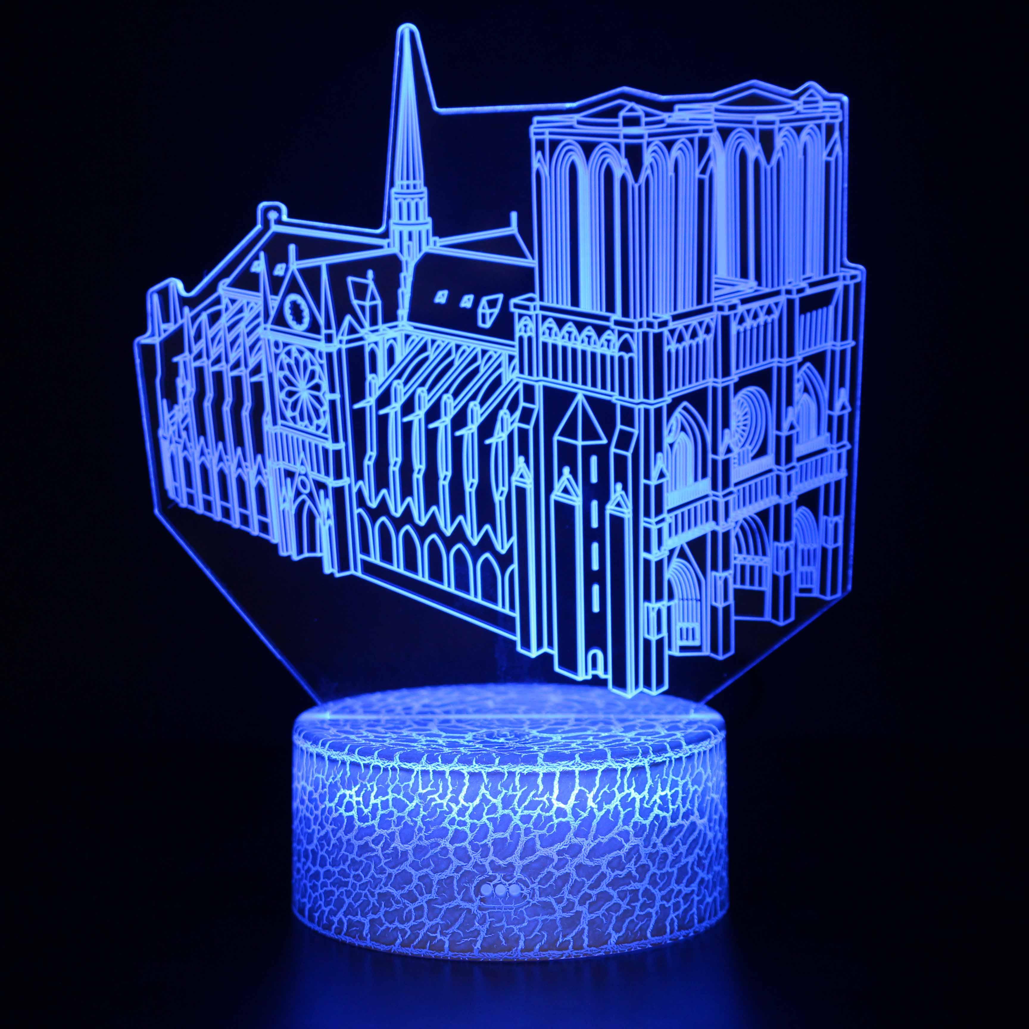 Notre Dame de Paris Building 3D Optical Illusion Lamp - 3D Optical Lamp