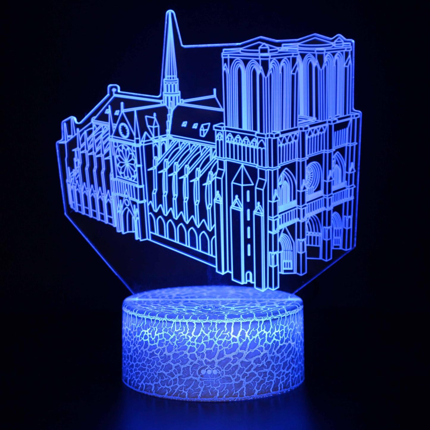 Notre Dame de Paris Building 3D Optical Illusion Lamp - 3D Optical Lamp
