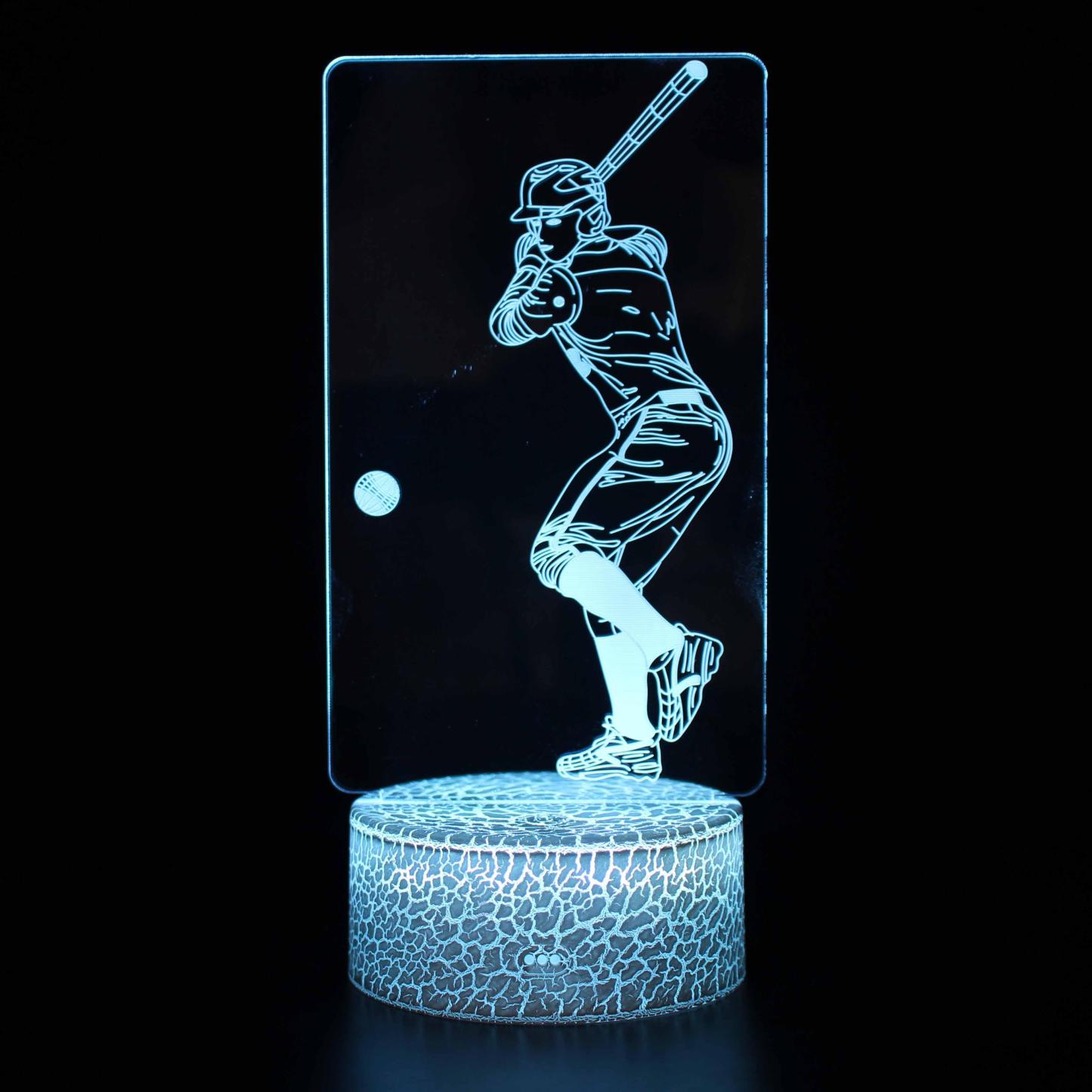 Baseball Player Batter 3D Optical Illusion Lamp - 3D Optical Lamp