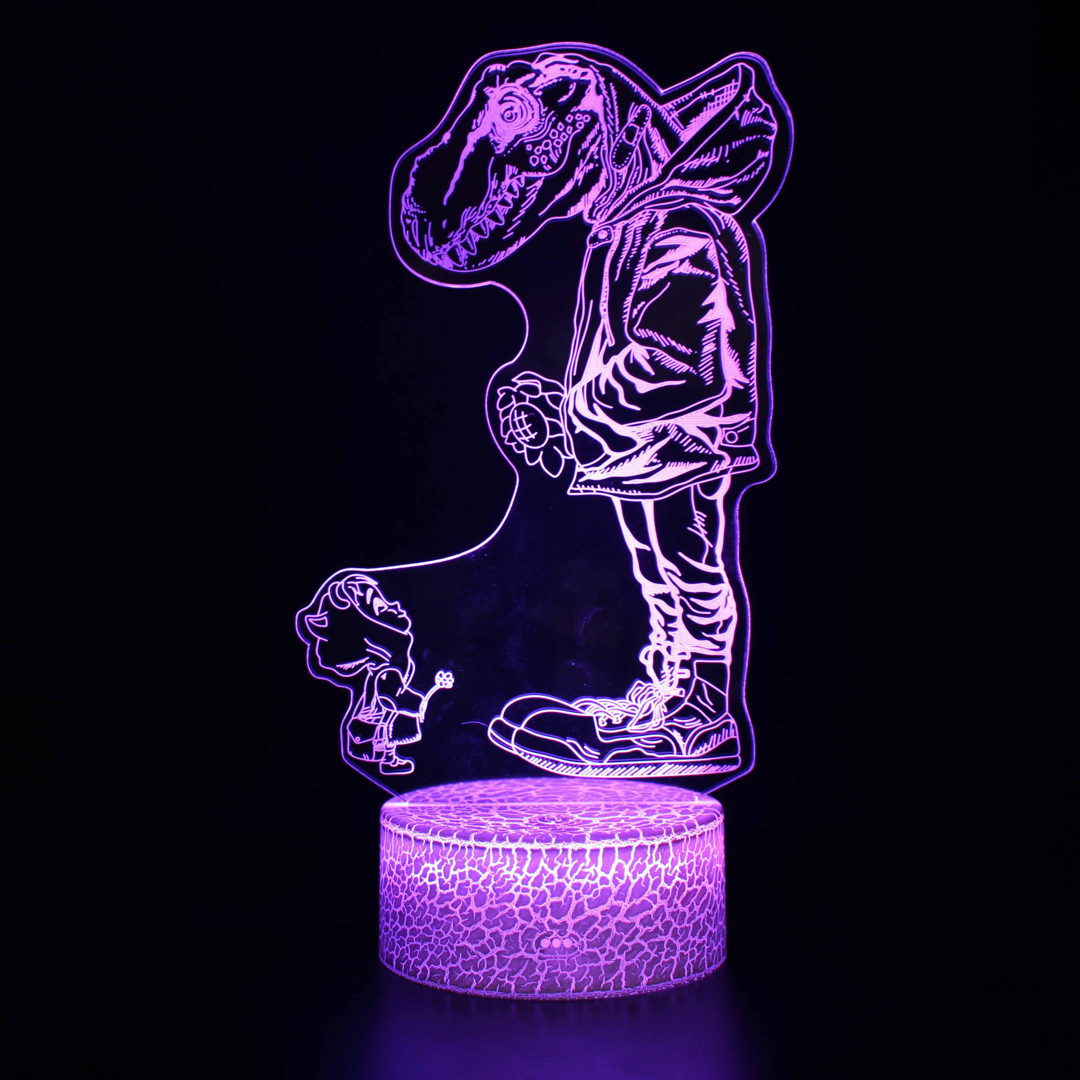 Cartoon Dinosaur With Clothing 3D Optical Illusion Lamp - 3D Optical Lamp