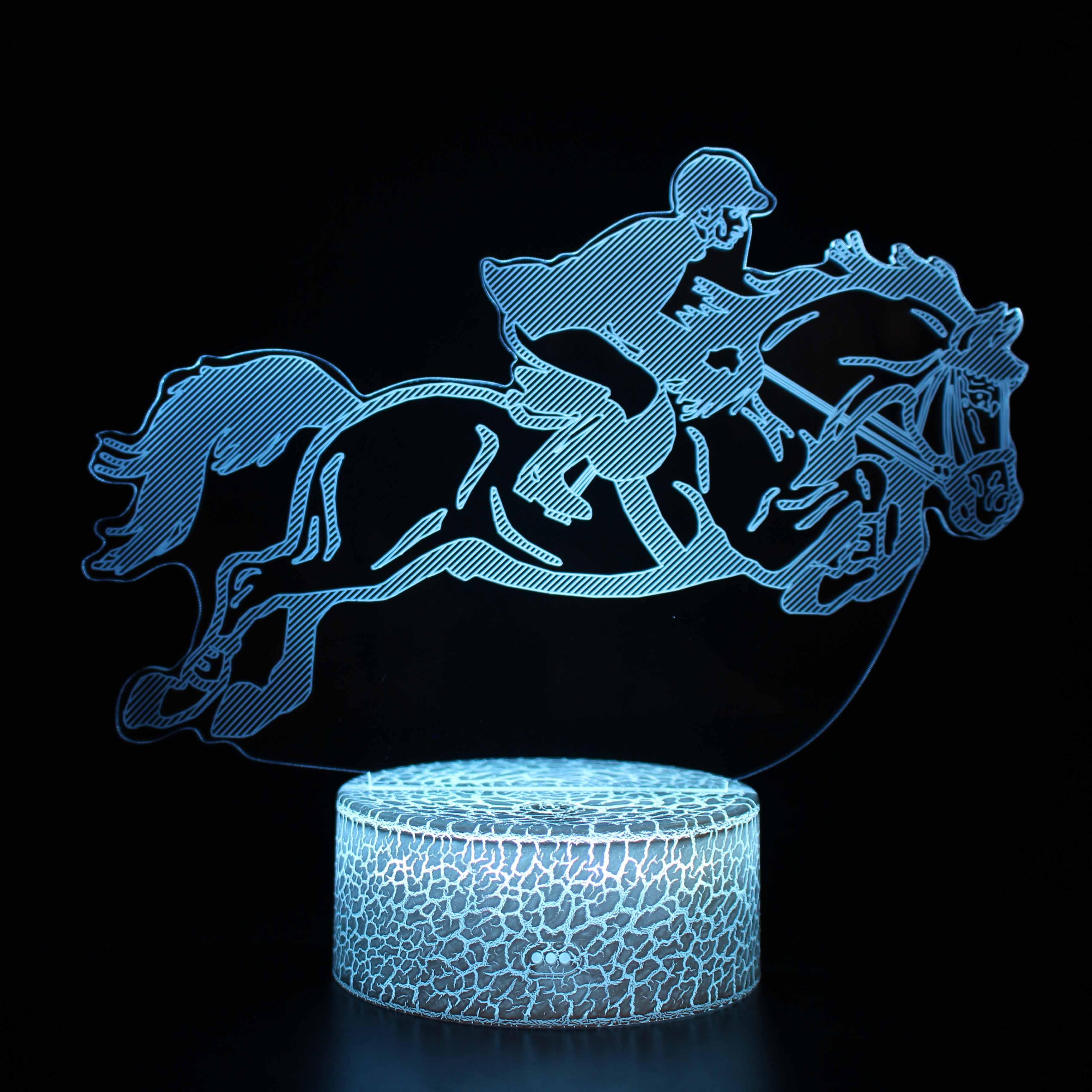 Horse Rider Galloping 3D Optical Illusion Lamp - 3D Optical Lamp