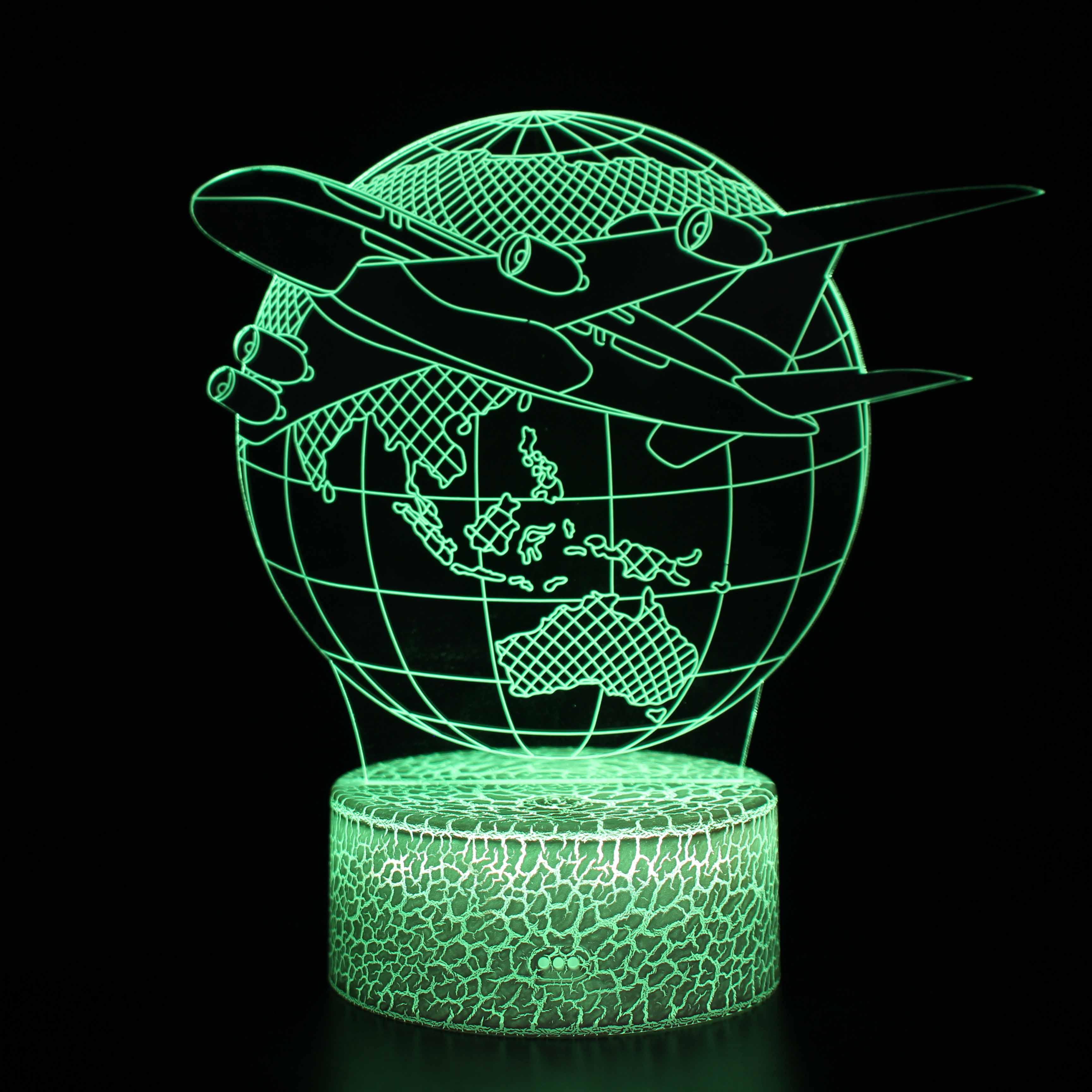 Planet Earth Flying Plane 3D Optical Illusion Lamp - 3D Optical Lamp