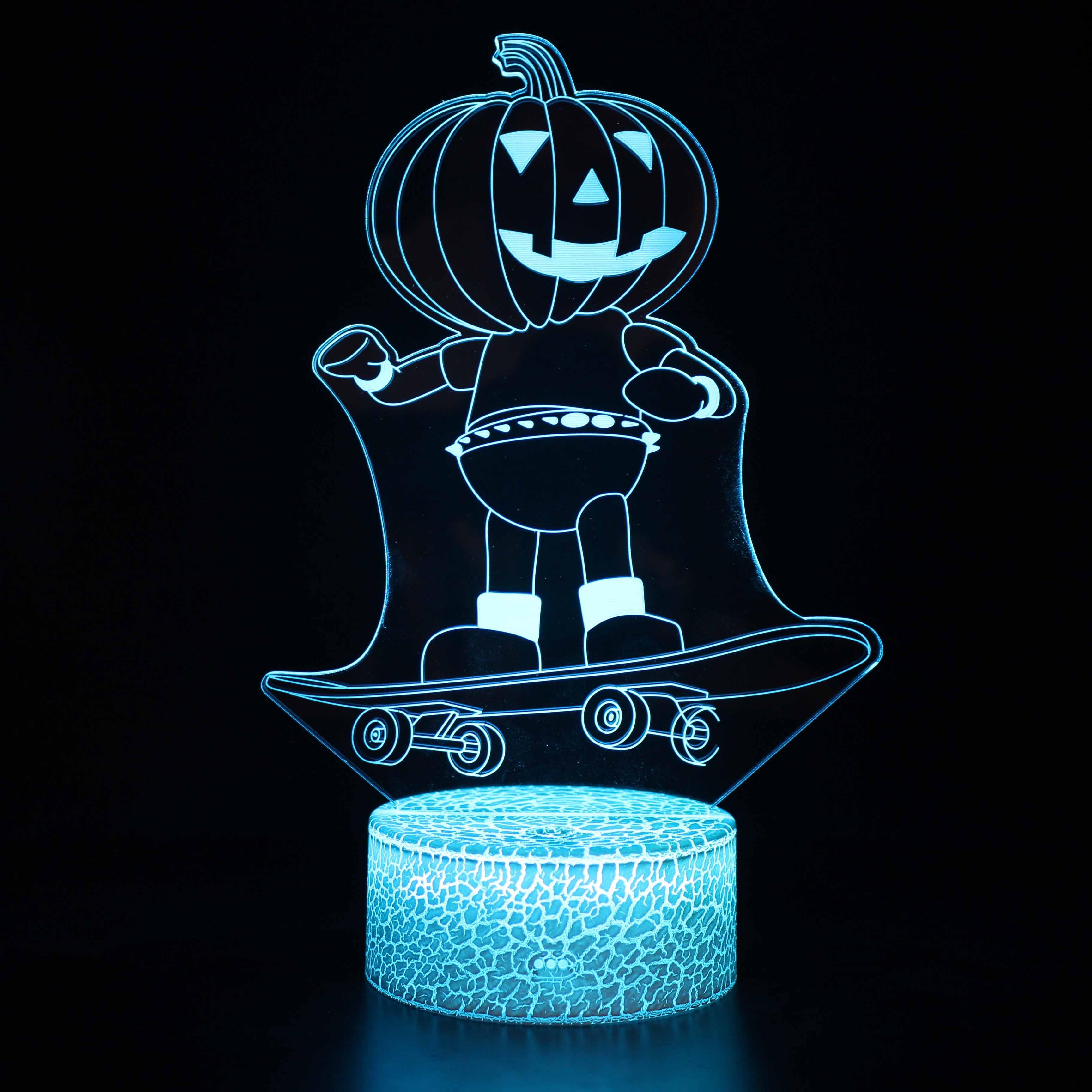 Halloween Cute Skateboarding Jack-o-lantern 3D Optical Illusion Lamp-3D Optical Lamp