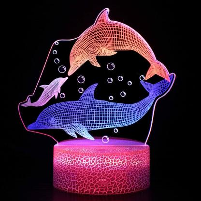 Three Swimming Dolphin 3D Optical Illusion Lamp - 3D Optical Lamp