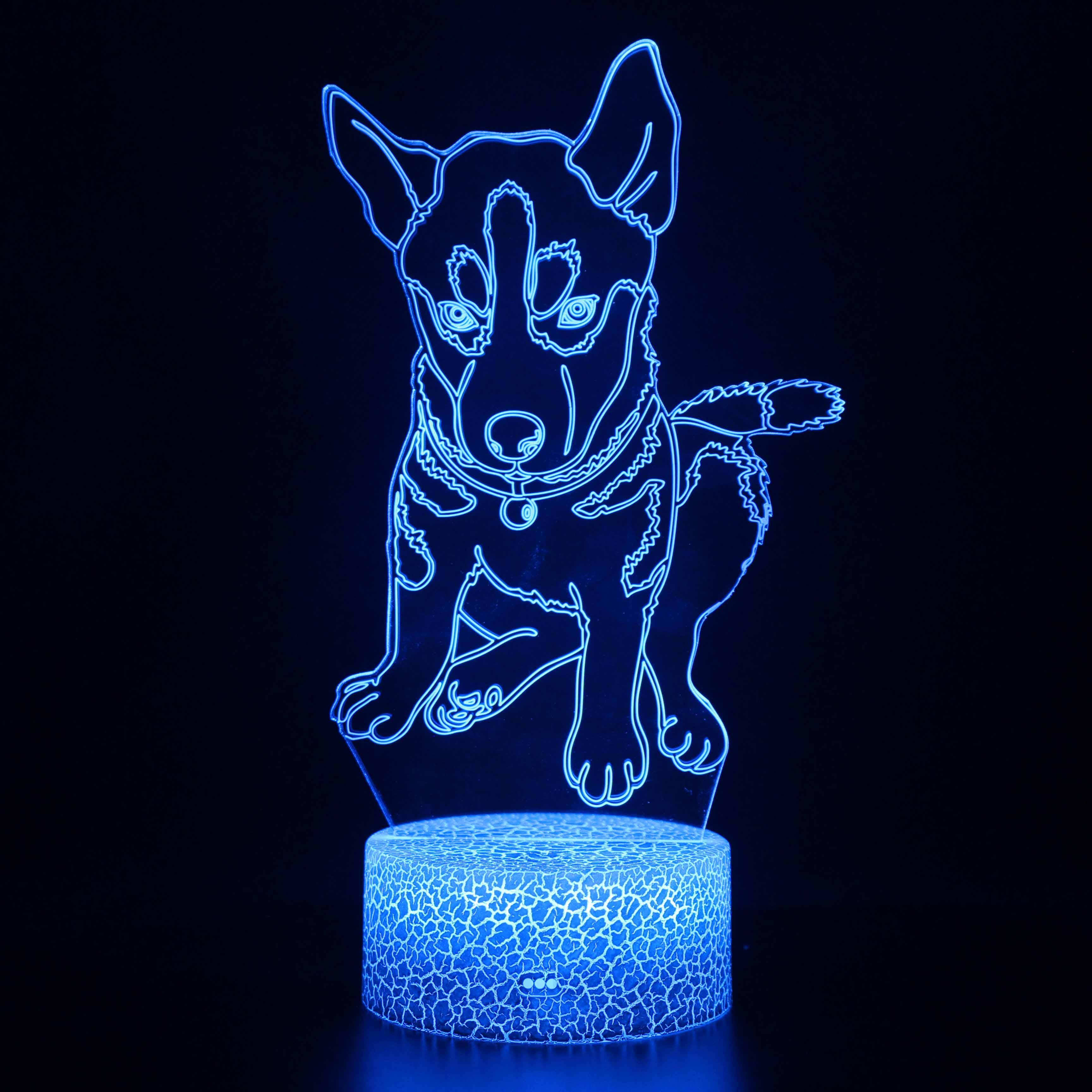 Husky Puppy Optical Lamp with 16 Colors and Touch Remote LED Modes-3D Optical Lamp
