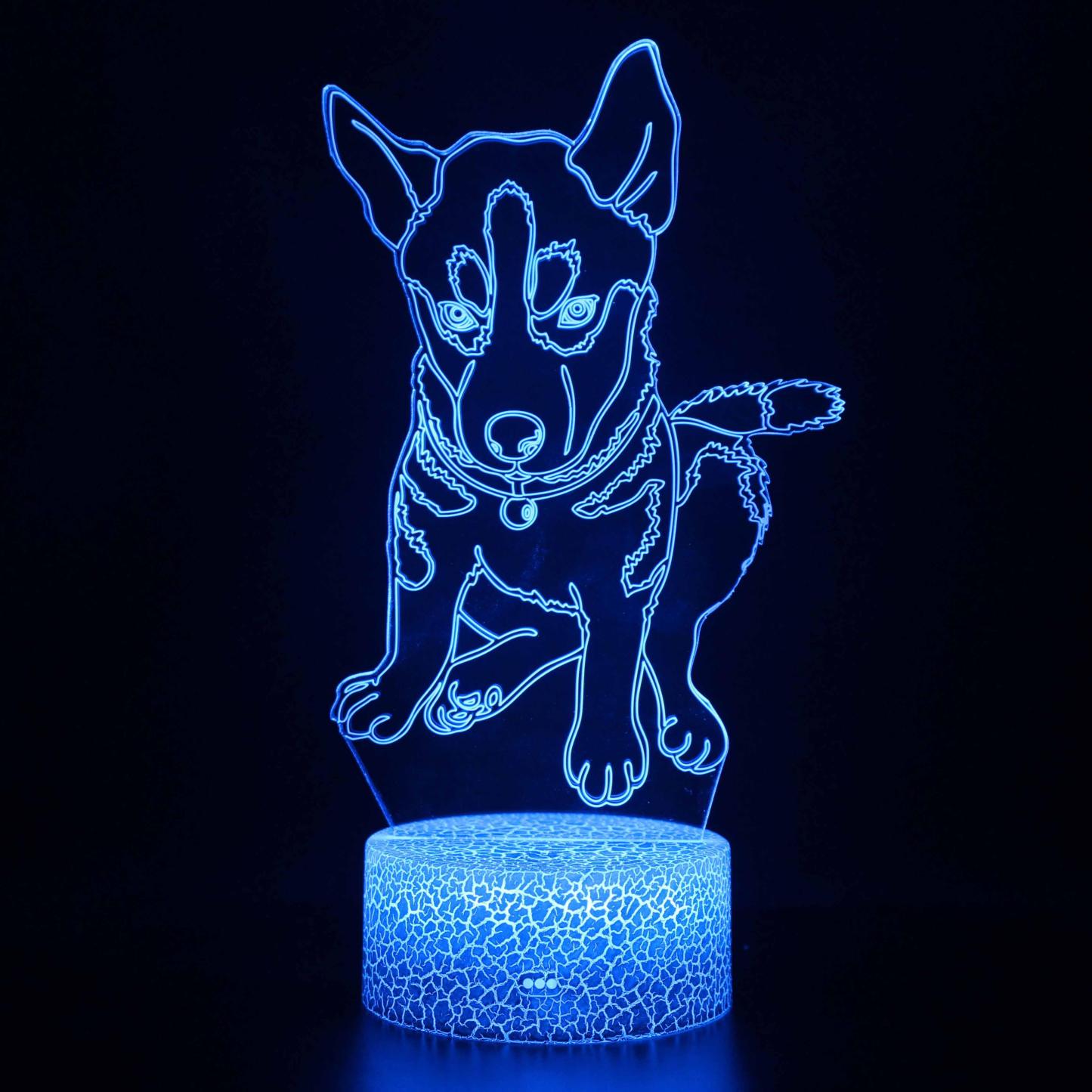 Adorable Husky Puppy Dog 3D Optical Illusion Lamp - 3D Optical Lamp