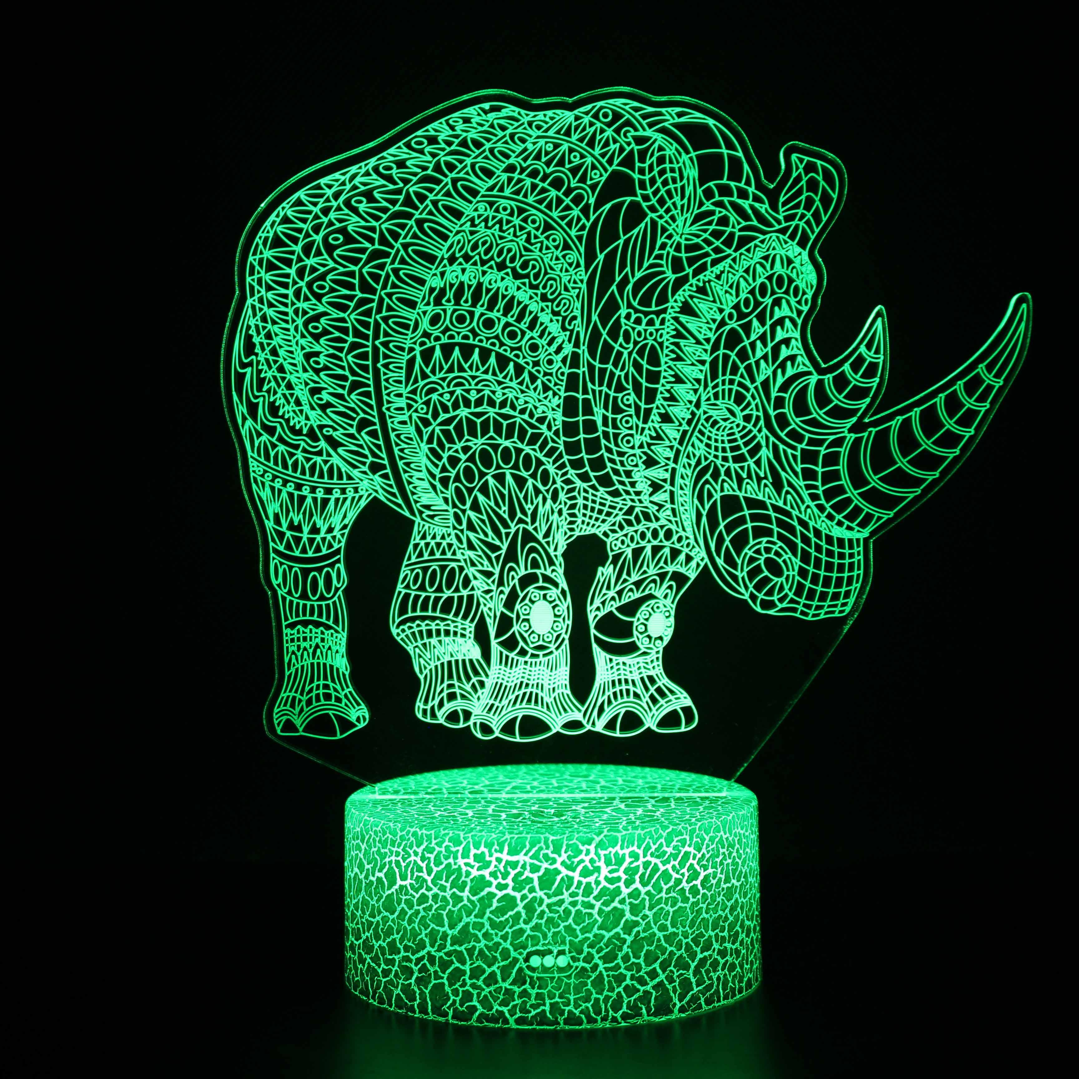 Glowing Rhino Acrylic Lamp-3D Optical Lamp