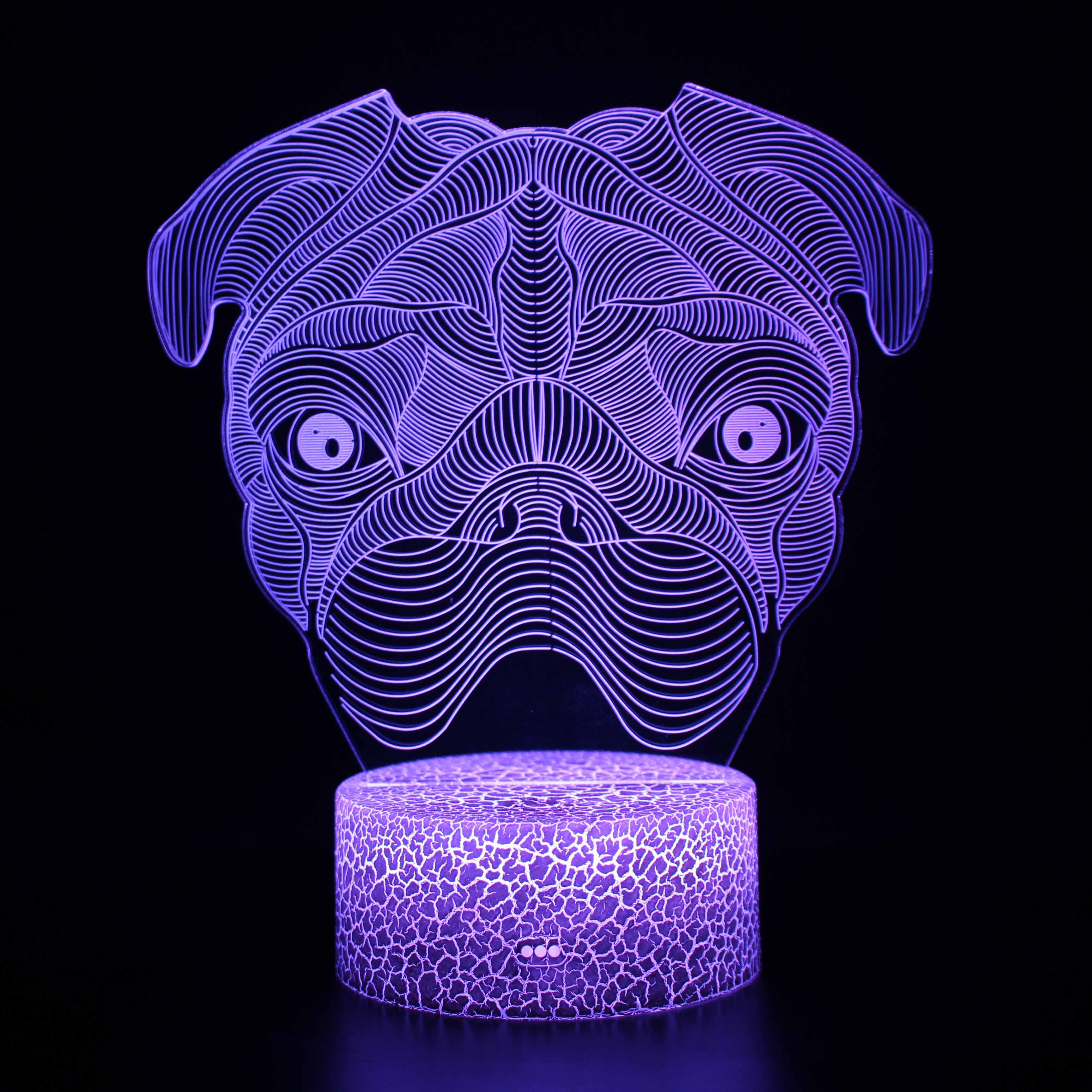 Pug Optical Illusion Lamp with Remote Control and 7 LED Color-3D Optical Lamp