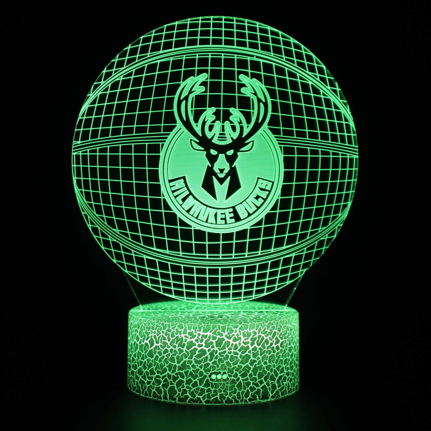Milwaukee Bucks Basketball 3D Optical Illusion Lamp - 3D Optical Lamp