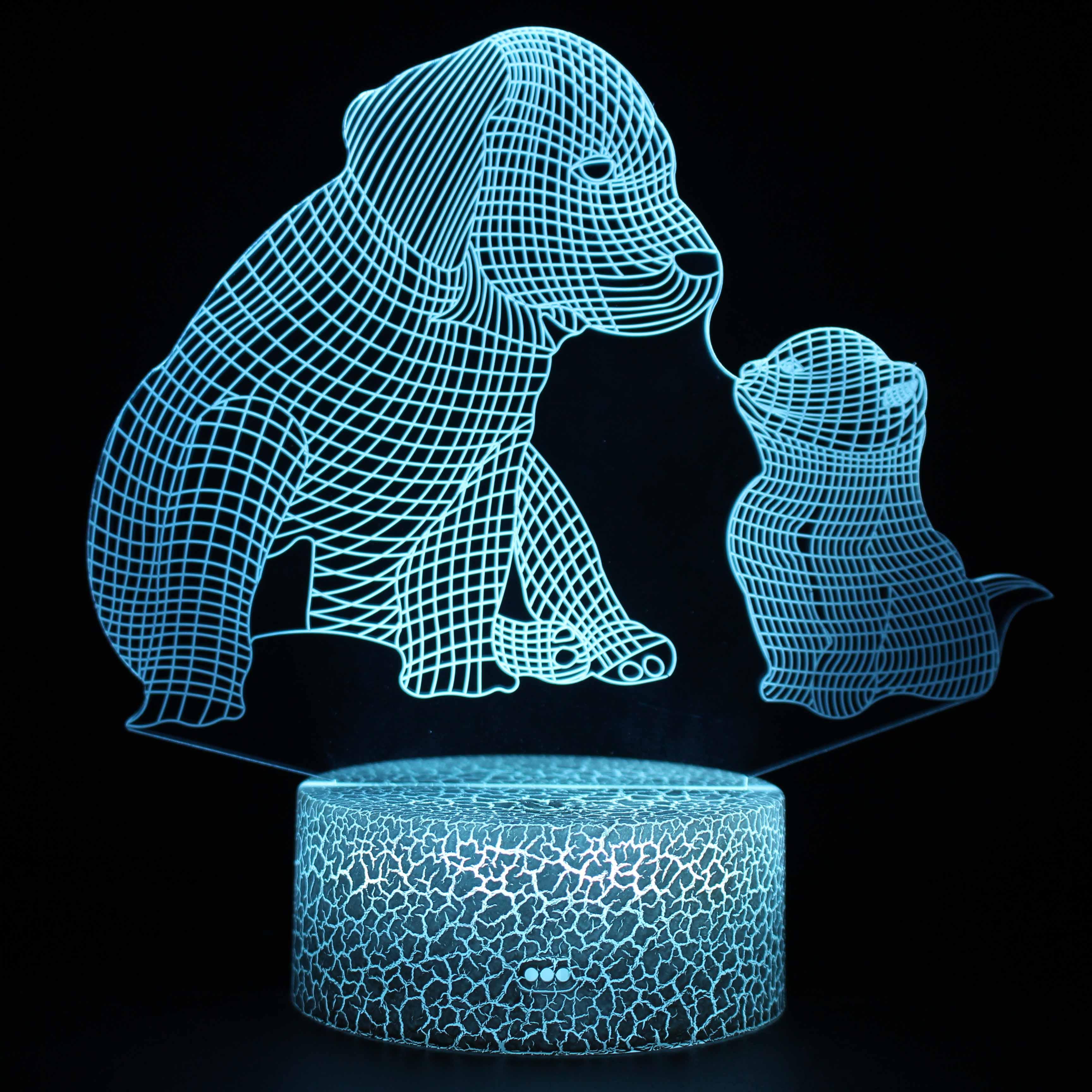 Puppy Kitten 3D Optical Illusion Lamp with 16 Colors and Touch Remote-3D Optical Lamp