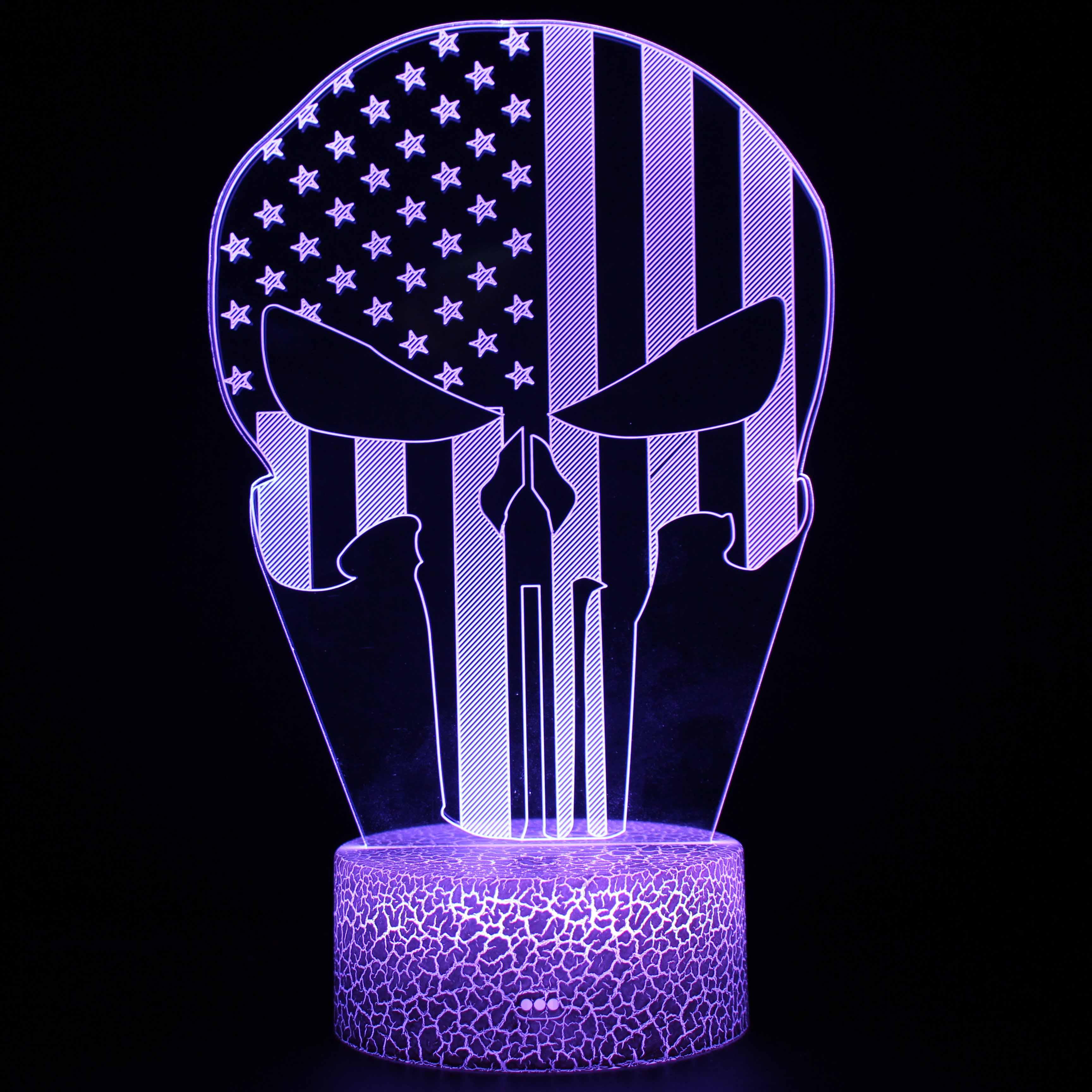 Halloween Scary USA Skull 3D Optical Illusion Lamp - 3D Optical Lamp